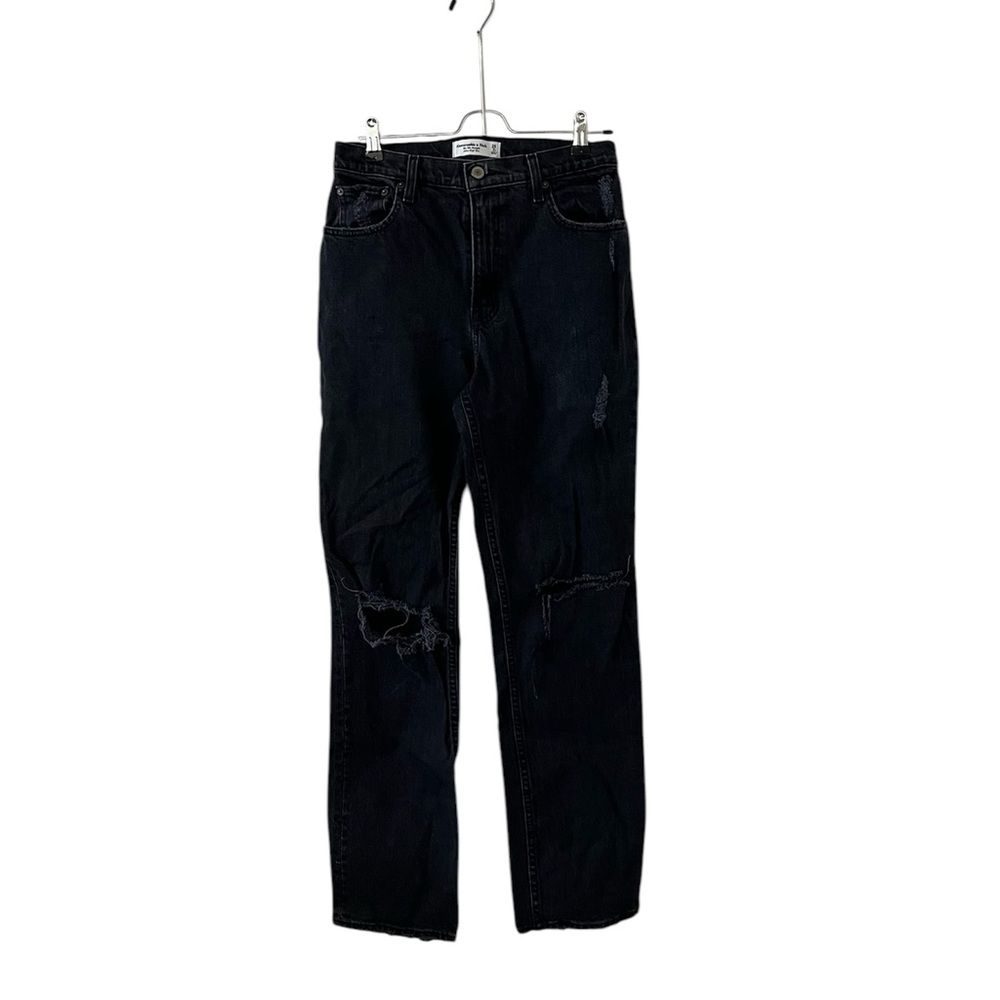 Abercrombie & Fitch The 90s Straight Ultra High Rise Black Distressed Jeans SZ26